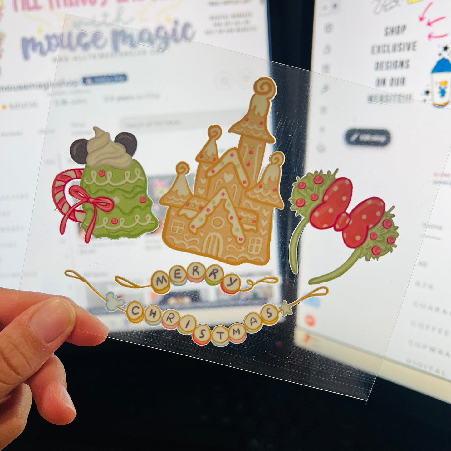 Magical Mouse Christmas UVDTF Decal Merry Christmas Minnie Mouse Castle Sticker