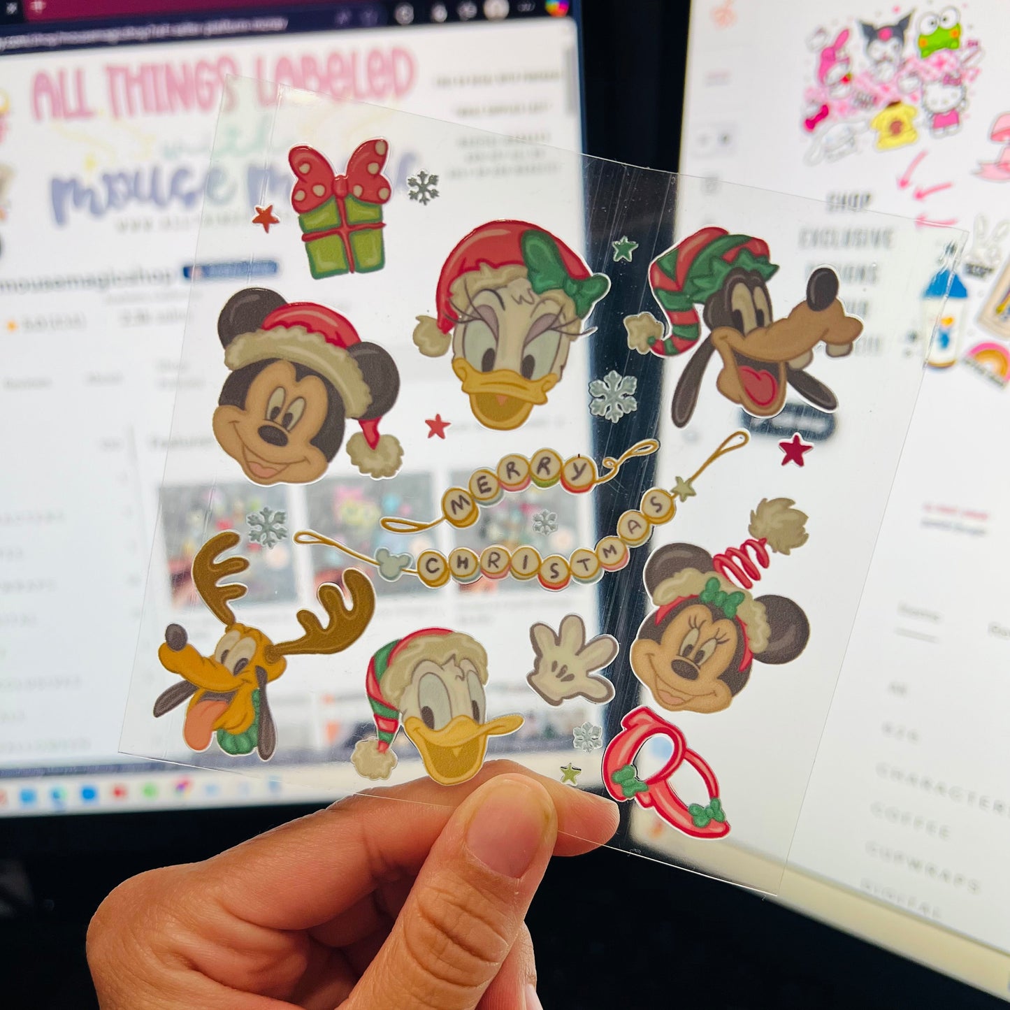 Retro Holiday Mickey & Friends UVDTF Decal Disneyland Inspired Christmas Sticker
