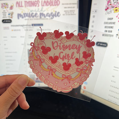 Disney Girl UVDTF Decal Disney Birthday Cake Inspired Permanent Sticker