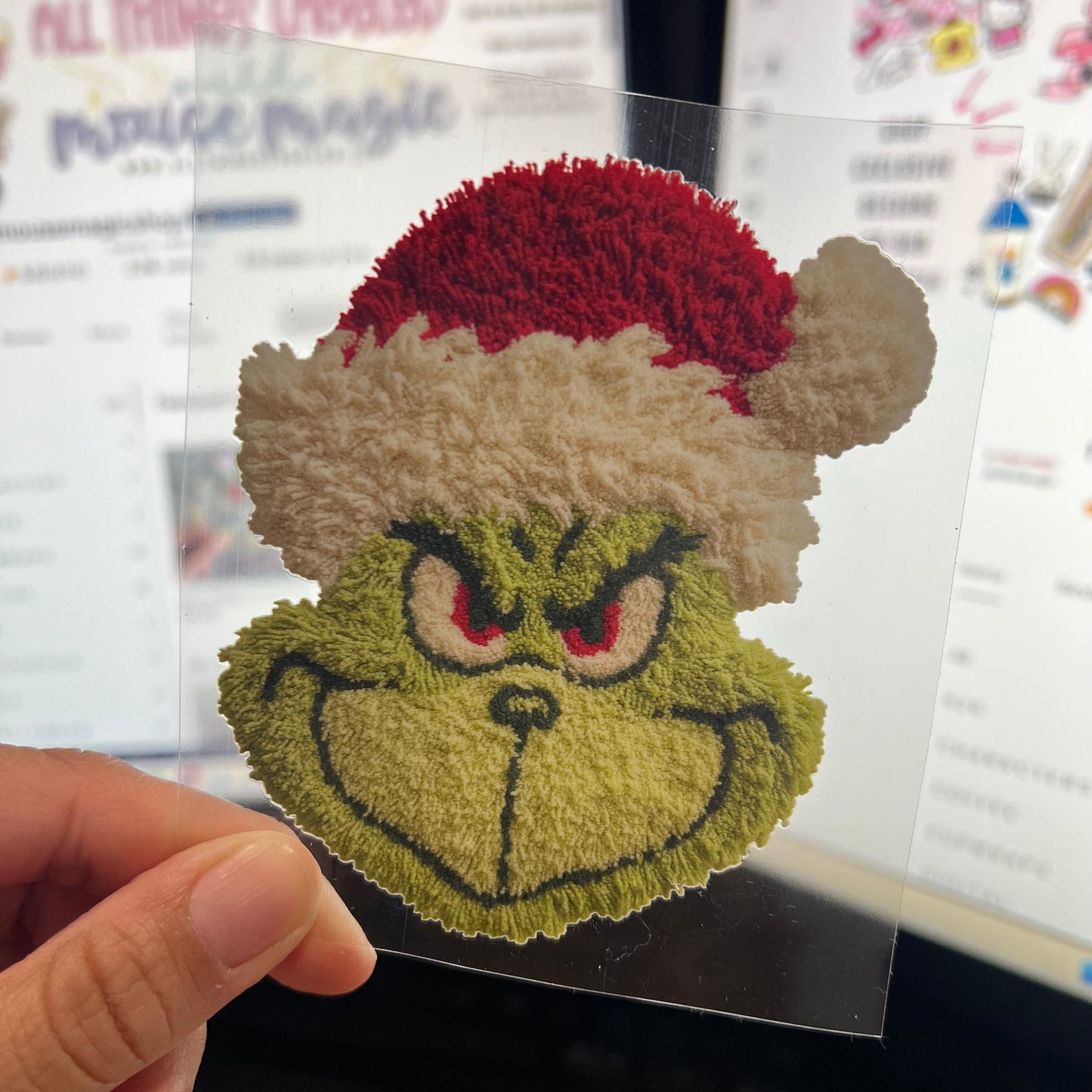 Latch Hook Yarn Faux Christmas Santa UV Direct to Film Decals Christmas Grinch DIY Sticker