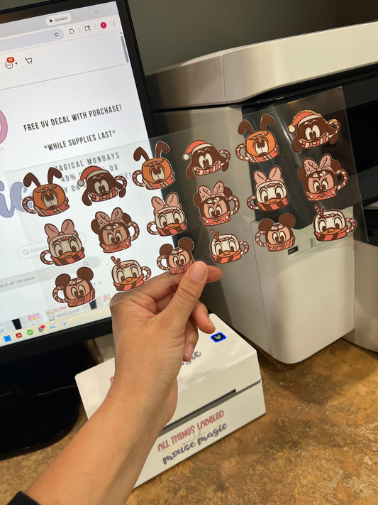 Disney Inspired Christmas Themed UV DTF Cup Wrap Hot Chocolate 16 oz Libby Wrap | Ready to Apply Permanent Decal