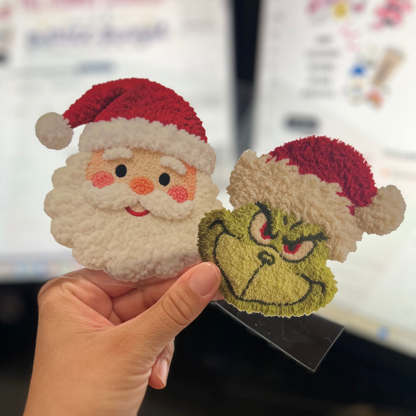 Latch Hook Yarn Faux Christmas Santa UV Direct to Film Decals Christmas Grinch DIY Sticker