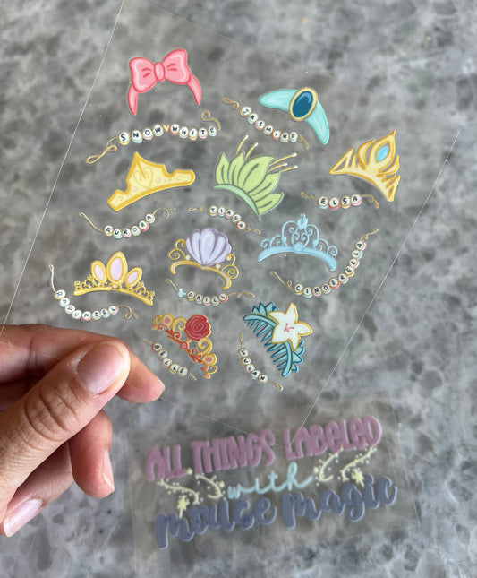 Princess Crowns UV DTF 16 oz Disney Inspired Princess Cup Decal | Permanent Decal For Hard Surfaces Waterproof Disney Inspired Sticker
