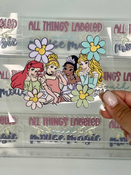 Floral Princesses UV DTF Tiana Aurora Decal Disney Inspired Ariel Cinderella | Ready to Apply Permanent Waterproof Tumbler Sticker