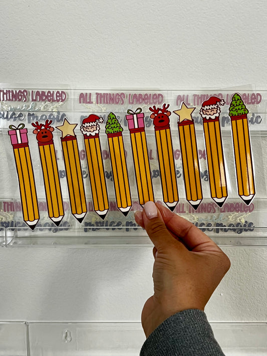 Teacher UV Direct to Film Pencil Holiday 16oz Christmas Gift Cup Wrap | Permanent Ready to Apply Sticker