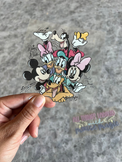 Mickey & Friends Vintage Signatures UVDTF Decal Disneyland Characters Inspired Permanent Sticker